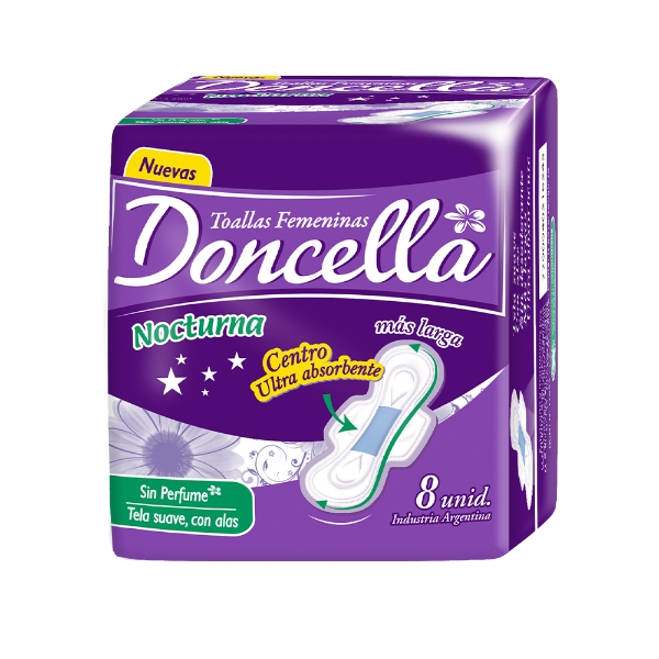 TOALLAS FEMENINAS DONCELLA POCK NOCTURNA SUAVE X8